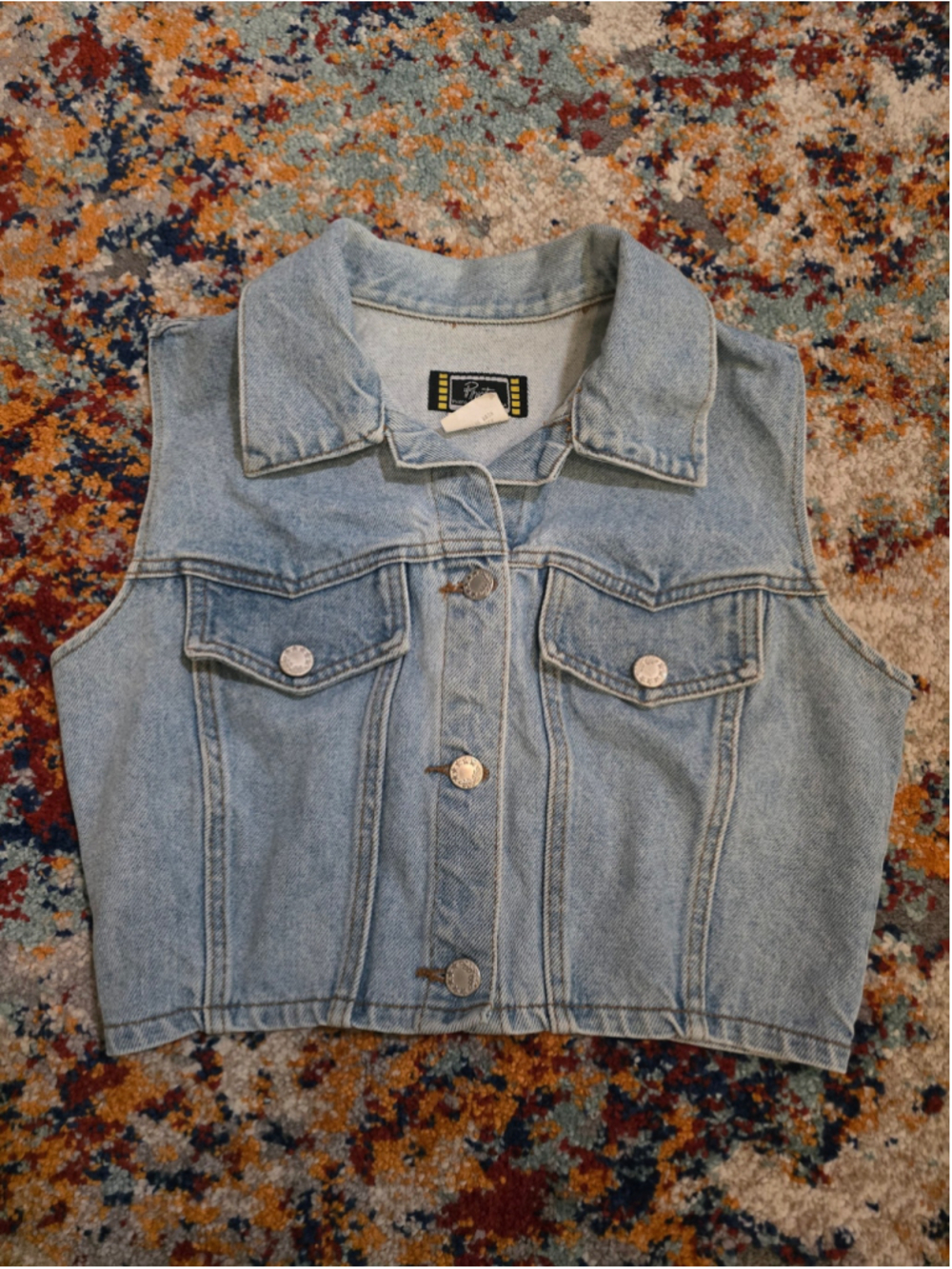 Vintage 90s Photo Products USA Cropped Denim Vest Light Wash Trucker Size M